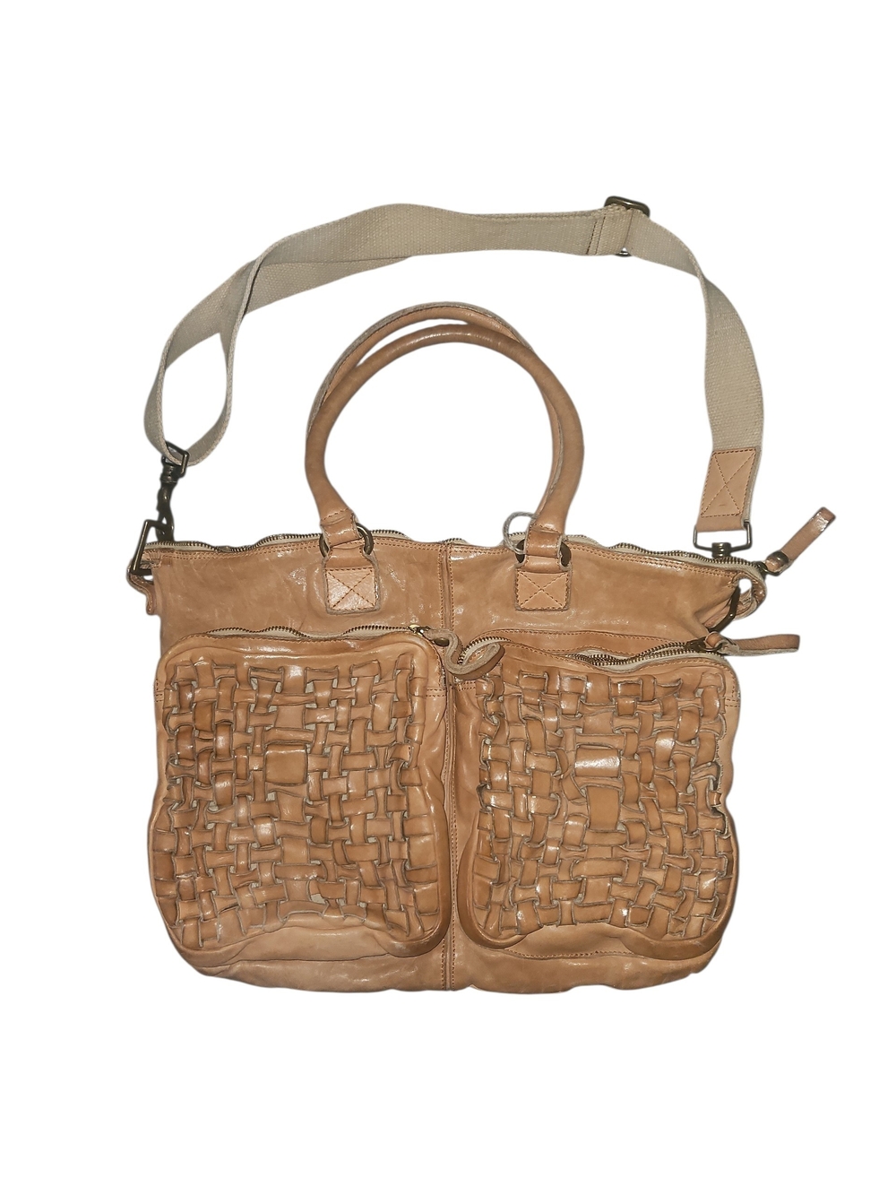 Campomaggi Tan Woven Leather Tote Bag